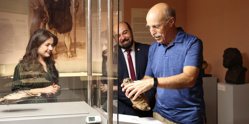 James Bagian, the first cosmonaut of Armenian origin, presents badges to the History Museum of Armenia