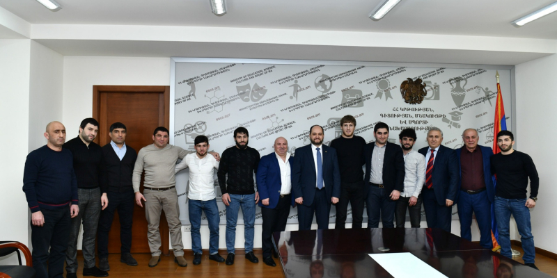 RA Minister of Education, Science, Culture and Sports Arayik Harutyunyan Receives the Winners of the European Wrestling Championships