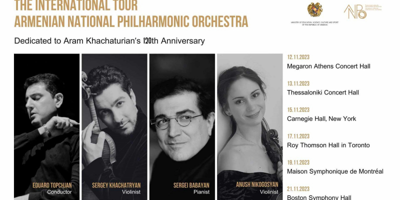 The Armenian National Philharmonic Orchestra, under the baton of its artistic director and principal conductor Eduard Topchjan, will make a world tour through Greece, the USA, and Canada